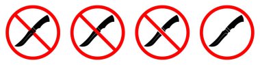 Knife ban sign. No Knife sign. Prohibition signs set. Dangerous weapon. Vector illustration.