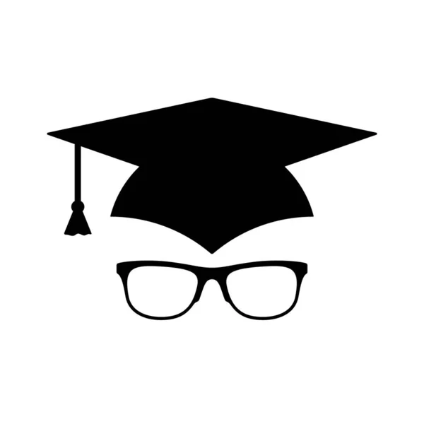 Icône Chapeau Graduation Icône Noire Casquette Lunettes Étudiant Concept Éducation — Image vectorielle