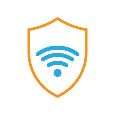 WI-FI güvenlik sinyali ikonu. İşaret sembollü kalkan simgesi. WIFI simgesi. Vektör illüstrasyonu.