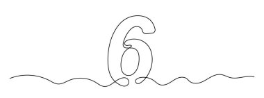 Devamlı çizgi çizme tarzında 6 numara. Altıncı satır sanatı. Vektör çizimi. 6 numaralı soyut çizim