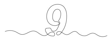 Devamlı çizim tarzında 9 numara. Dokuzuncu satır sanatı. Vektör çizimi. 9 numaralı soyut çizim