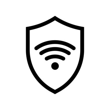 WI-FI signal security icon. Shield icon with signal symbol. Black wifi icon. Vector illustration.