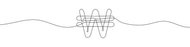 Continuous line drawing of Korean Won currency symbol. Line art of the Korean won currency symbol. Vector illustration.