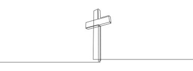 Sürekli Hristiyan haçı çizimi. Dini bir çizgi ikonu. Bir çizgi arkaplan çiziyor. Vektör çizimi. Çapraz siyah simge