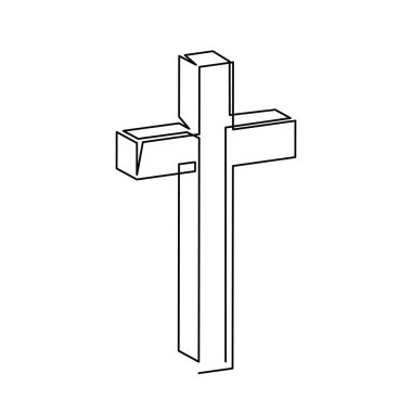 Sürekli Hristiyan haçı çizimi. Dini bir çizgi ikonu. Bir çizgi arkaplan çiziyor. Vektör çizimi. Çapraz siyah simge