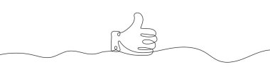 Continuous line drawing of like icon. Thumb up in one line drawing. One line drawing background. Vector illustration. Like icon