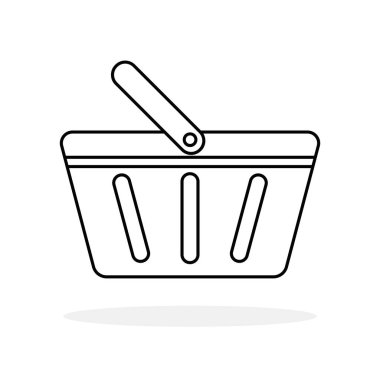 Shopping basket icon. Linear symbol of shopping basket. Vector illustration. Black icon isolated.