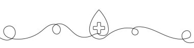 Continuous line drawing of blood drop. Blood drop line icon. One line drawing background. Vector illustration. Line art of blood drop icon