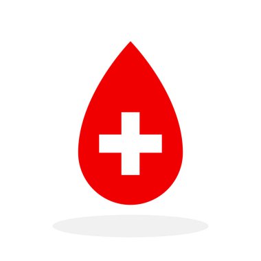 Blood drop icon. Blood donation concept. Red blood drop symbol with medical cross. Vector illustration.