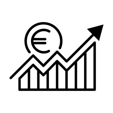 Concept of economic growth or euro appreciation. Business graph growth. Vector illustration. Euro chart icon