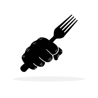 Fist with fork. Hand holding a fork. Hand with fork. Abstract logo design. Vector illustration.