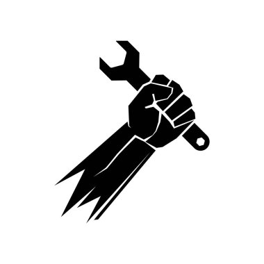 Fist with wrench. Hand holding a wrench. Hand with wrench. Repair logo design. Vector illustration.