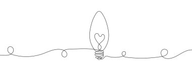Ampul simgesinin sürekli çizgisel çizimi. Bir çizgi arkaplan çiziyor. Vektör çizimi. Lamba simgesinin doğrusal çizimi