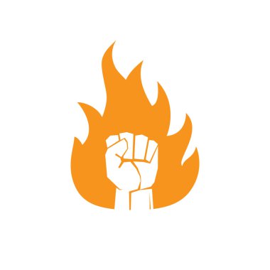 Fist with flame. Fist fire icon. Strong hand fist. Abstract logo design. Vector illustration.