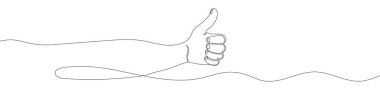 Continuous line drawing of like icon. Thumb up in one line drawing. One line drawing background. Vector illustration. Like icon
