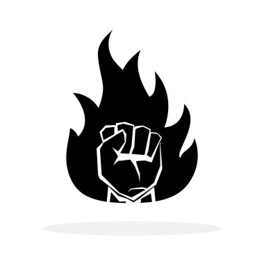 Fist with flame. Fist fire icon. Strong hand fist. Abstract logo design. Vector illustration.
