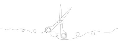 Continuous linear drawing of scissors. Single line drawing of scissors. Vector illustration. Line art of scissors