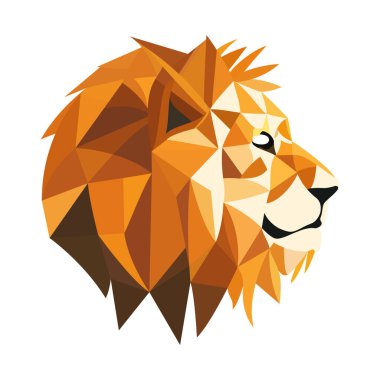 Aslan logosu tasarımı. Soyut renkli çokgen aslan başı. Sakin ol aslan surat. Vektör illüstrasyonu