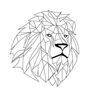 Aslan logosu tasarımı. Soyut siyah çokgen aslan başı. Sakin ol aslan surat. Vektör illüstrasyonu