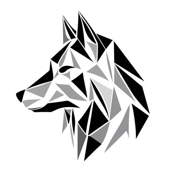 Wolf Logo Ontwerp Abstracte Zwarte Veelhoek Wolfskop Kalm Wolvengezicht Vectorillustratie — Stockvector