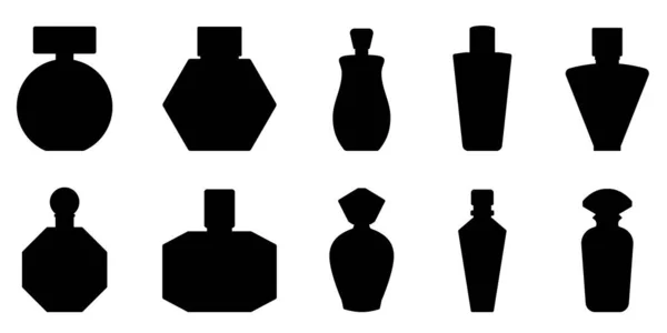 Bottle Perfume Set Silhouette Perfume Bottles Fragrance Bottle Icon Vector — Stockvector