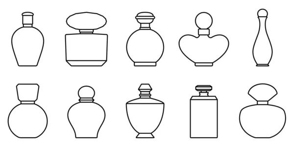 Bottle Perfume Set Linear Silhouette Perfume Bottles Fragrance Bottle Icon — Vettoriale Stock
