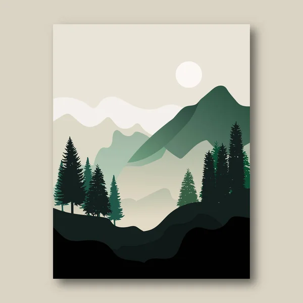 最小限の山の風景 山や森の創造的なイメージ 抽象的な自然芸術 ベクターイラスト — ストックベクタ
