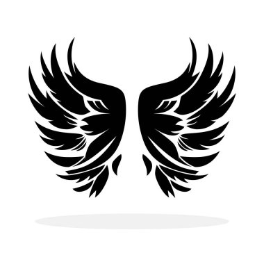 Kanat simgesi. Beyaz arkaplanda siyah kanat simgesi. Kanat logosu tasarımı. Vektör illüstrasyonu