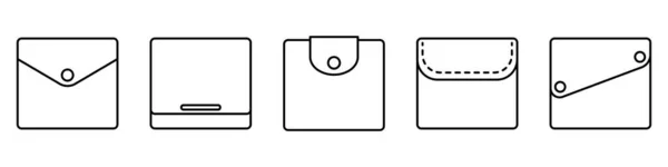 Значок Кошелька Набор Черных Линейных Иконок Кошельков Белом Фоне Дизайн — стоковый вектор