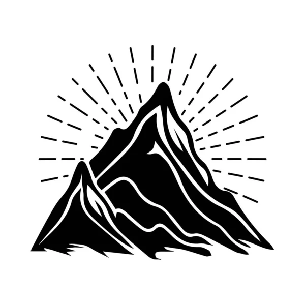 Ícone Montanha Silhueta Preta Montanhas Com Raios Sol Ilustração Vetorial —  Vetores de Stock