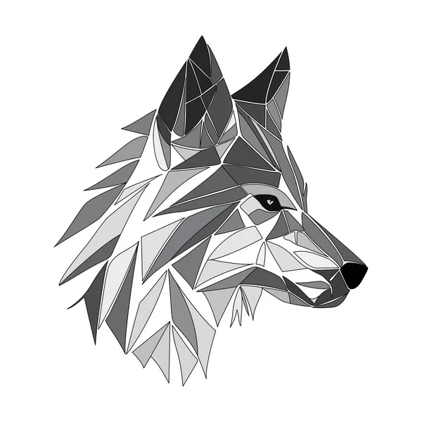 Wolf Logo Ontwerp Abstracte Zwarte Veelhoek Wolfskop Kalm Wolvengezicht Vectorillustratie — Stockvector