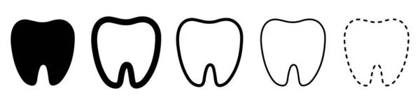 牙齿图标设置 牙齿形状的符号 矢量图解 孤立牙齿的黑色图标 — 图库矢量图片