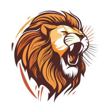 Aslan başlı logo tasarımı. Soyut renkli aslan başı. Aslan suratlı şeytan. Vektör illüstrasyonu