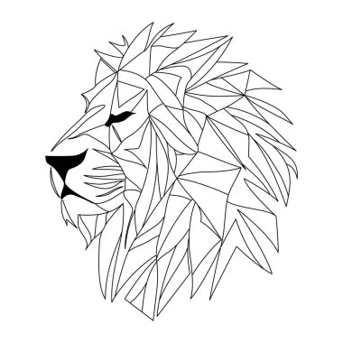 Aslan logosu tasarımı. Soyut siyah çokgen aslan başı. Sakin ol aslan surat. Vektör illüstrasyonu