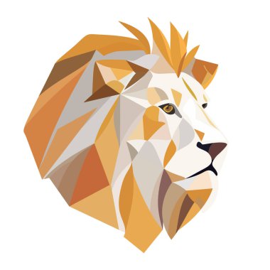 Aslan logosu tasarımı. Soyut renkli çokgen aslan başı. Sakin ol aslan surat. Vektör illüstrasyonu