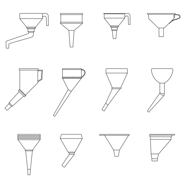 Funnel Linear Icons Set Funnel Gasoline Other Liquids Car Watering — Vector de stock