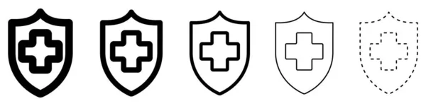 Conjunto Iconos Escudo Médico Escudo Negro Con Cruz Médica Guarda — Vector de stock