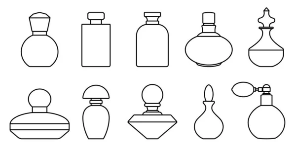 Bottle Perfume Set Linear Silhouette Perfume Bottles Fragrance Bottle Icon — Stockvector