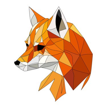 Tilki logosu tasarımı. Soyut renkli çokgen tilki kafası. Sakin ol tilki surat. Vektör illüstrasyonu