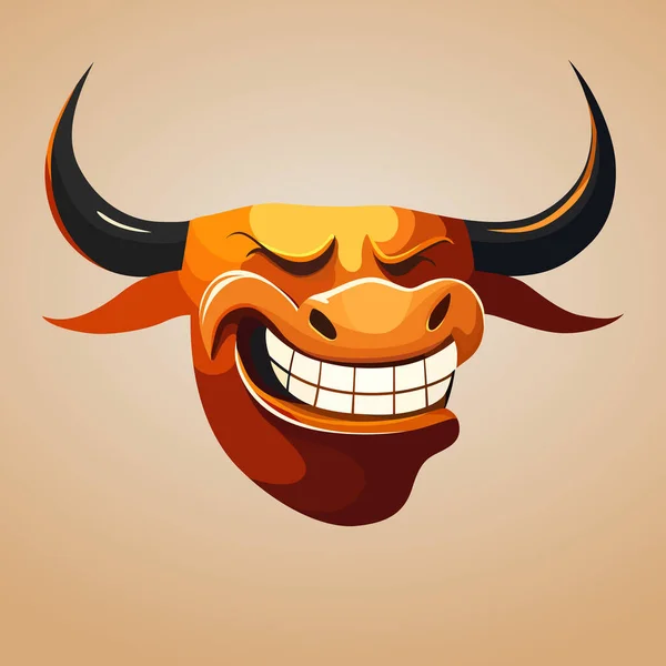 Návrh Loga Bull Head Šťastný Býčí Ksicht Roztomilý Kreslící Býčí — Stockový vektor