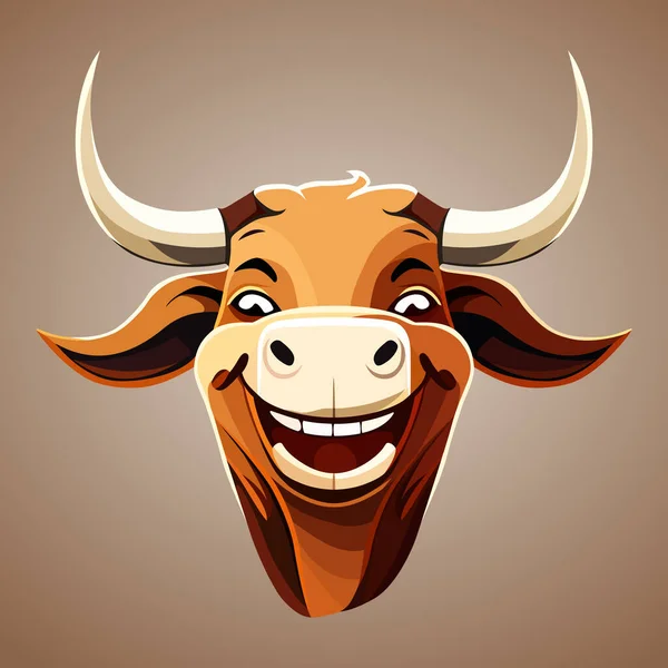 牛头标志的设计 快乐的公牛脸 用牛角画可爱的牛脸 矢量说明 — 图库矢量图片