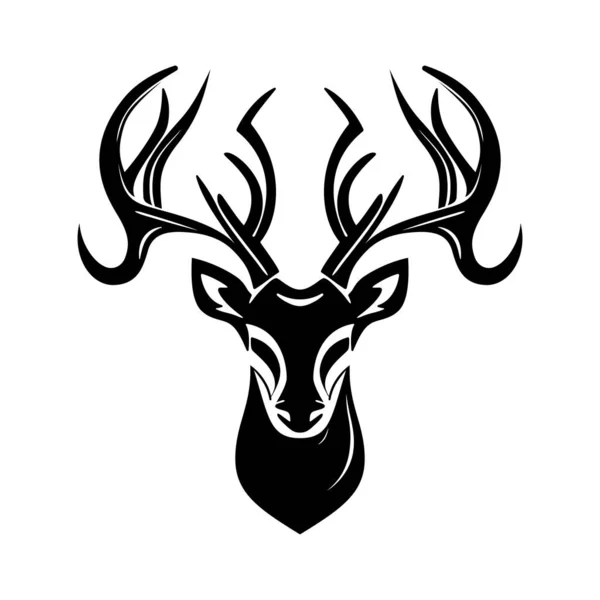 Deer Head 디자인 얼굴을 뿔달린 사슴검은 실루엣 일러스트 — 스톡 벡터