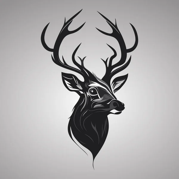Deer Head 디자인 얼굴을 뿔달린 사슴검은 실루엣 일러스트 — 스톡 벡터