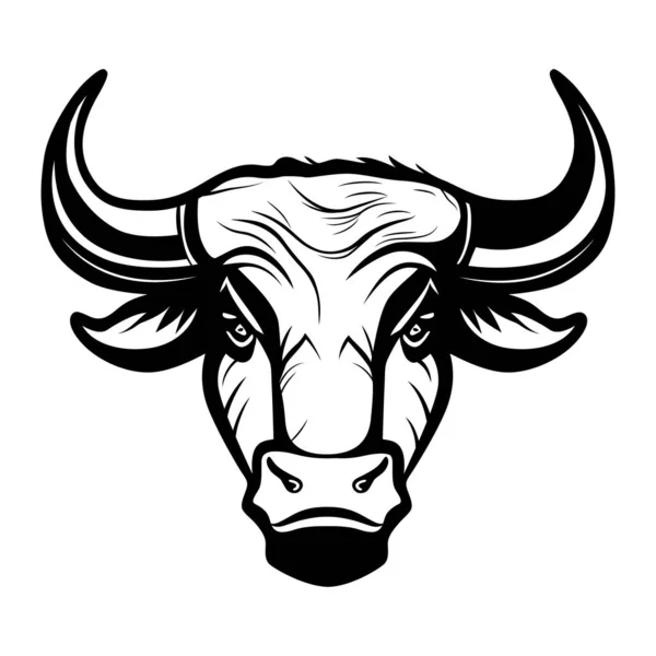 牛の頭のロゴデザイン 概要雄牛の顔を描く 角のある雄牛の黒いアイコン ベクターイラスト — ストックベクタ