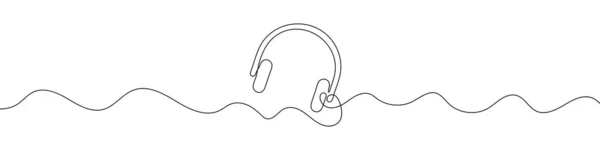 連続線画スタイルでヘッドフォンのサイン ヘッドフォンのラインアート ベクトルイラスト 要旨の背景 — ストックベクタ