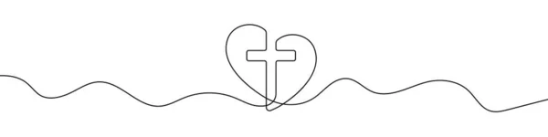 Символ Християнської Церкви Стилі Безперервного Малювання Лінійне Мистецтво Серця Християнським — стоковий вектор