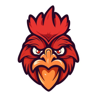 Horoz logosu tasarımı. Şirin horoz kafası. Düz stil bir horoz resmi. Vektör illüstrasyonu