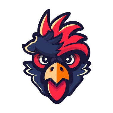 Horoz logosu tasarımı. Şirin horoz kafası. Düz stil bir horoz resmi. Vektör illüstrasyonu