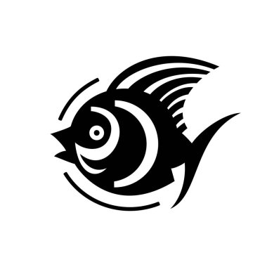 Balık ikonu. Siyah balık silueti. Vektör illüstrasyonu