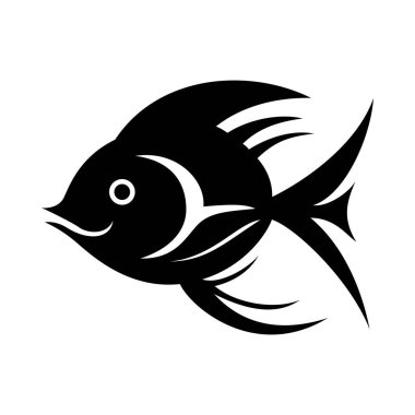 Balık ikonu. Siyah balık silueti. Vektör illüstrasyonu